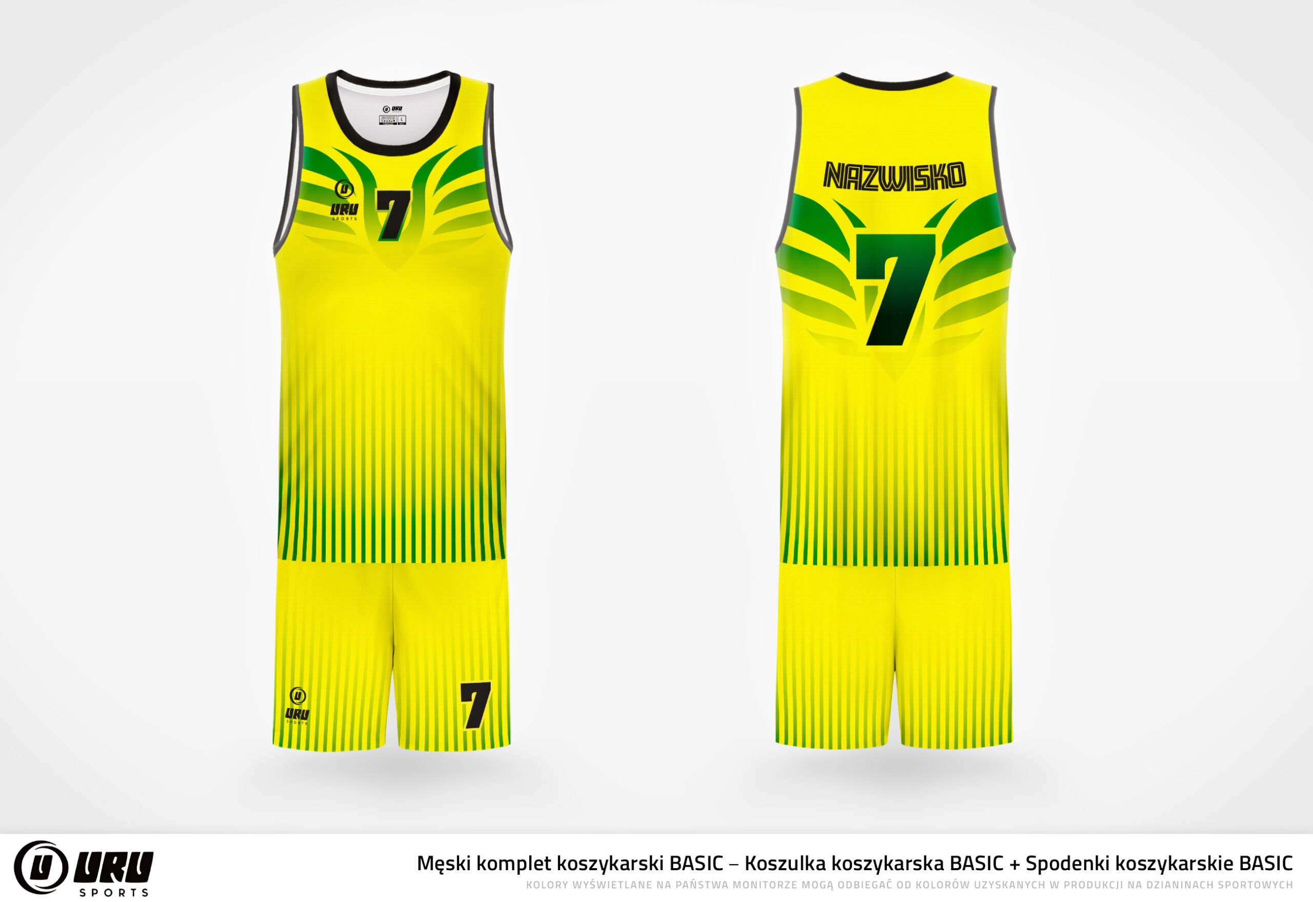 Stroje koszykarskie komplet BASIC żółto-zielone