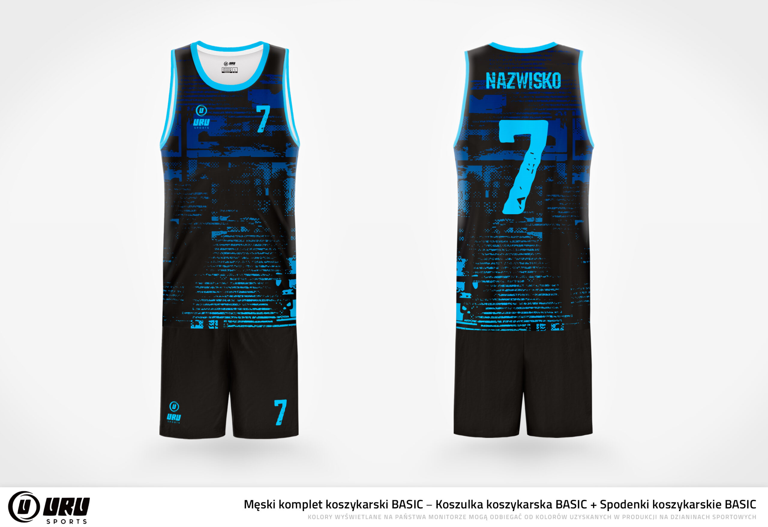 Stroje koszykarskie komplet BASIC czarno-niebieskie
